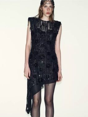 zara organza mini dress Zara | Dresses | Zara Black High Neck Mini Dress With Sheer Organza Puff Sleeves Size S Nwt